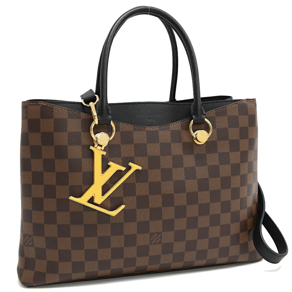 Louis Vuitton LV Riverside Handbag Damier Ebene Brown Canvas Leather Brown